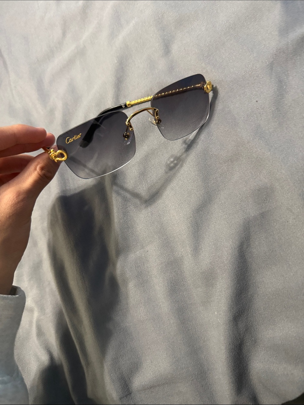 Cartier Rimless Gradient Black Sunglasses with Gold Accents